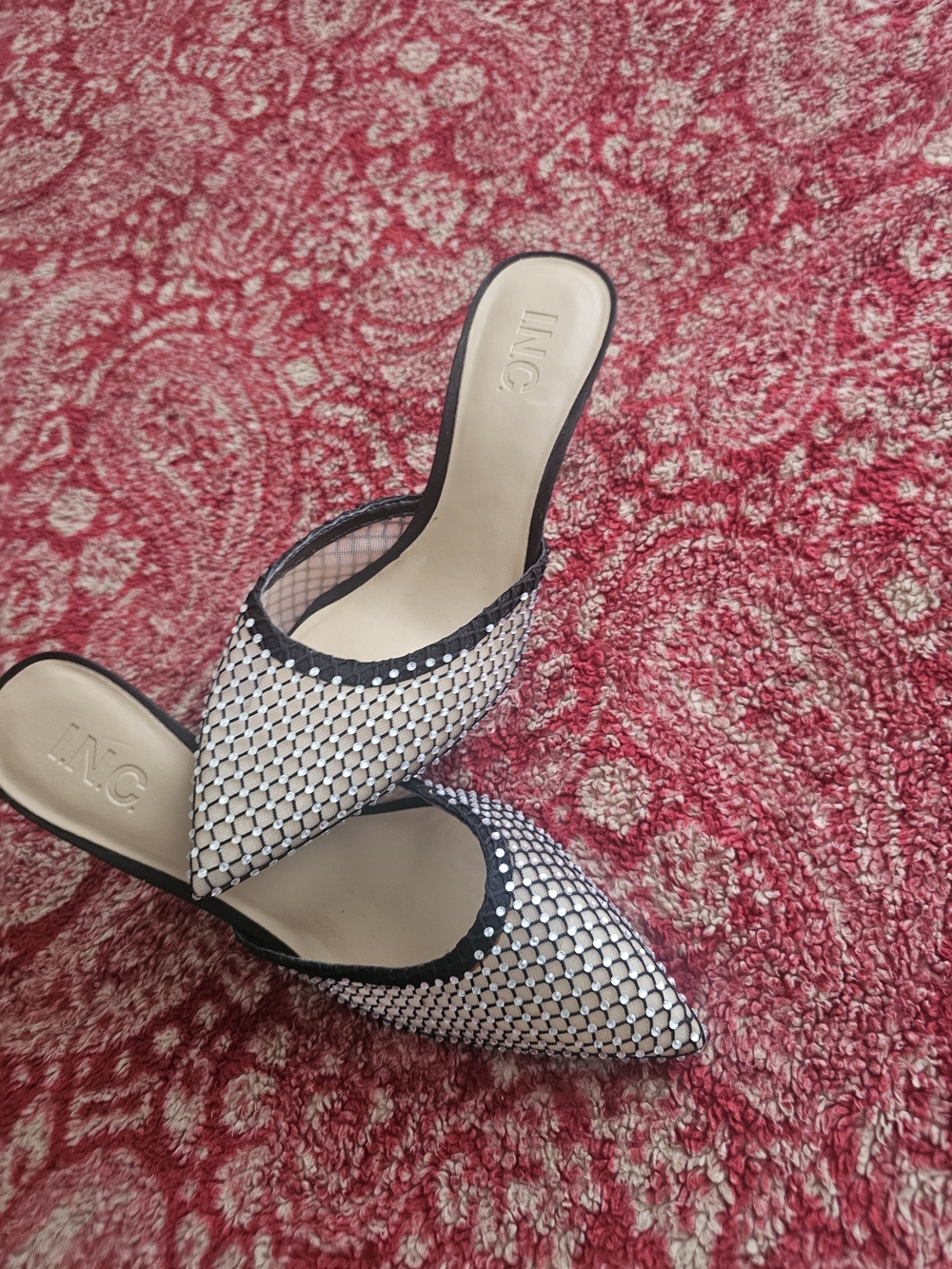 INC International Concepts Black & White Mesh Pointed Mules